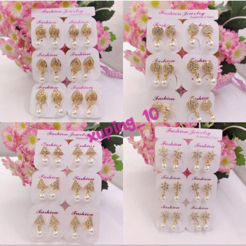 Grosir 1 Lusin Anting jepit mutiara dewasa xp gold, model random, ATG04.