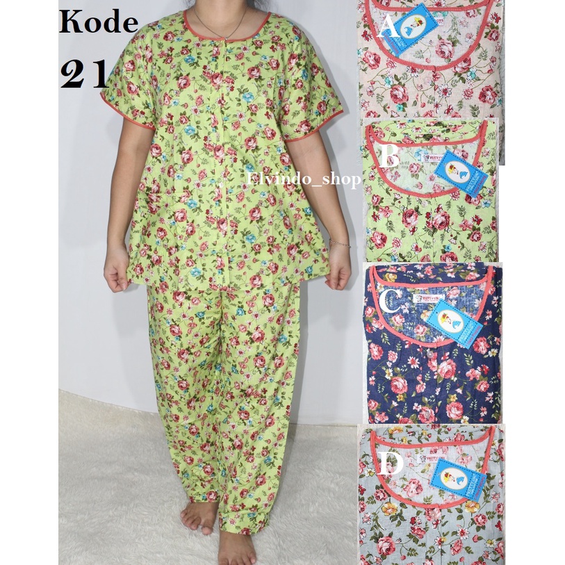 Piyama Cp set celana panjang Katun Motif Bunga Pretty girl-1
