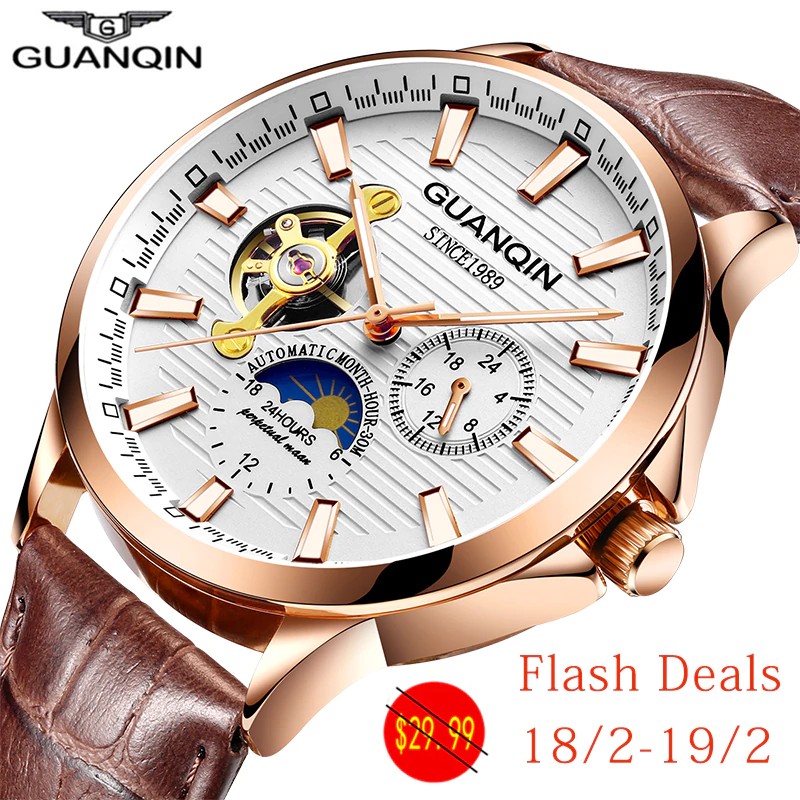 GUANQIN 2018 business watch men Automatic Luminous clock men Tourbillon waterproof Mechanical watch