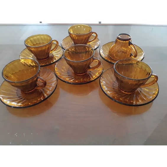 Cangkir lepek kaca set 6 cangkir 6 lepek