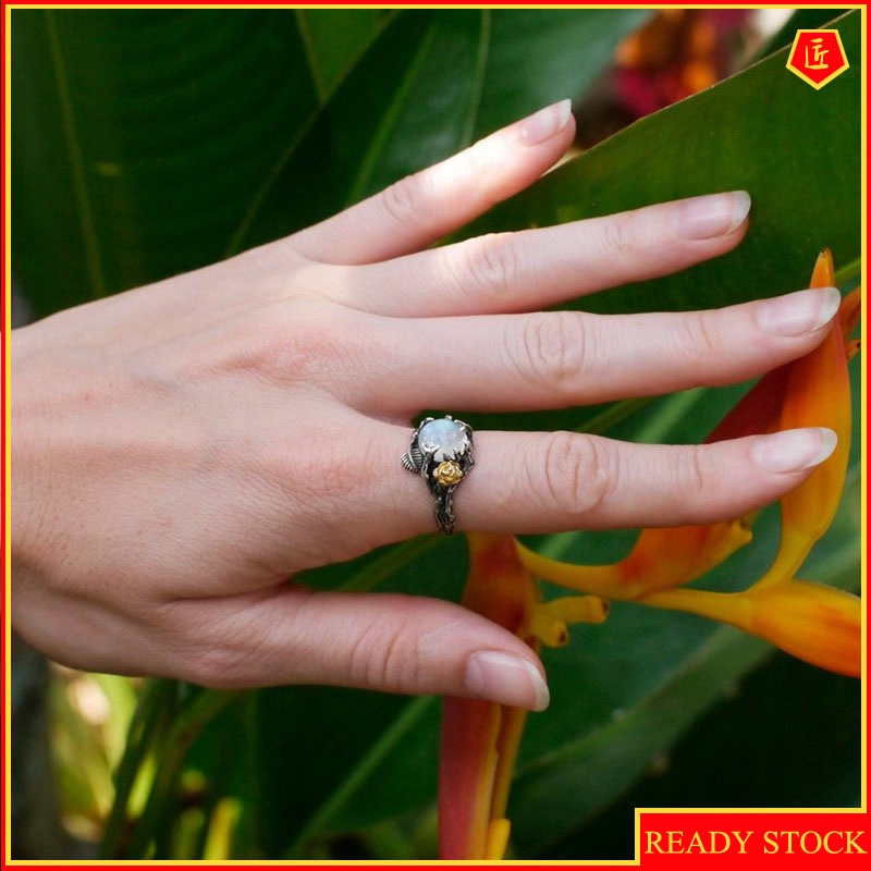 [Ready Stock]Moonstone Silver Ring Retro Personality