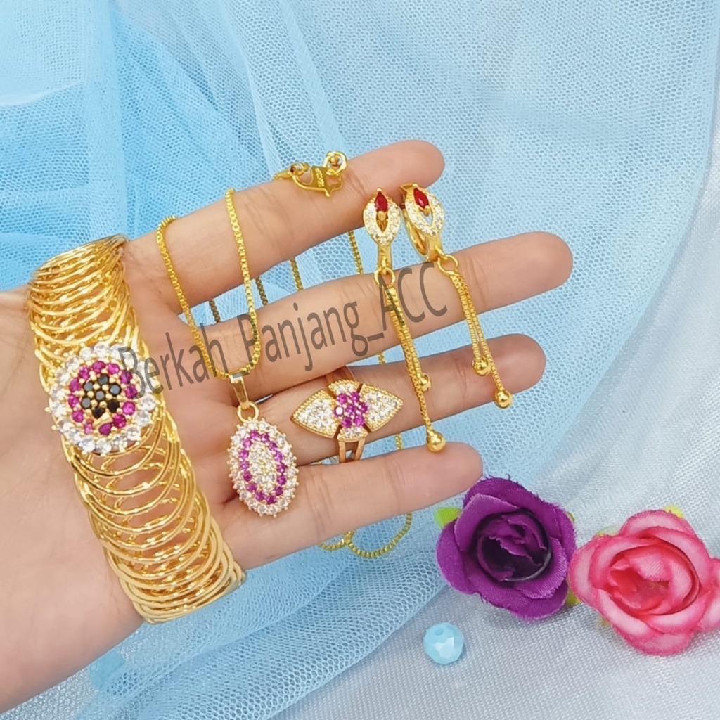 SET DEWASA RED DIAMOND ZIRCON LAPIS EMAS perhiasan super berkelas fashion korea anti karat dan anti luntur