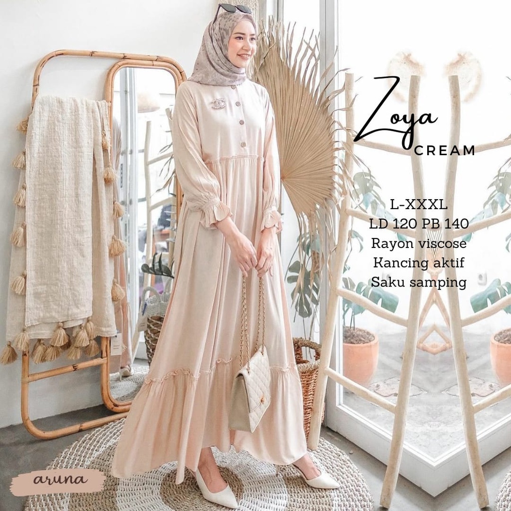 dress ld 120cm ZOYA gamis MUSLIM terkini rayon viscose kancing aktif fashion MUSLIM dewasa