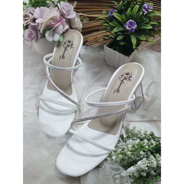 sandal cantik Siena putih tnggi 7cm kaca