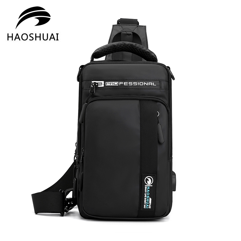 HAOSHUAI 1100-16 Tas Selempang Bahu Pria Shoulder Bag USB Port Anti Air Premium WK-SBY