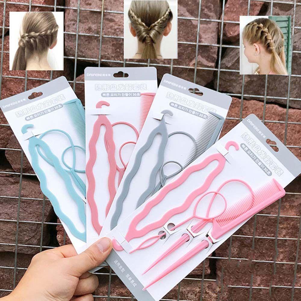 Needway Hair Braiders 4pcs /Set Alat Styling Rambut Set Sisir Rambut Sikat Rambut Tarik Jarum