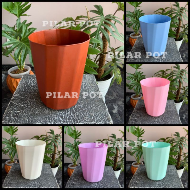 Pot bunga tanaman tinggi HJP twister warna warni 18cm - HJP PT318