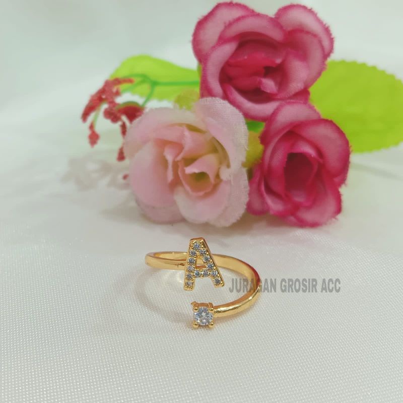 Cincin Titanium Permata Mewah Huruf A-Z Lucu Imut Anti karat Anti Luntur