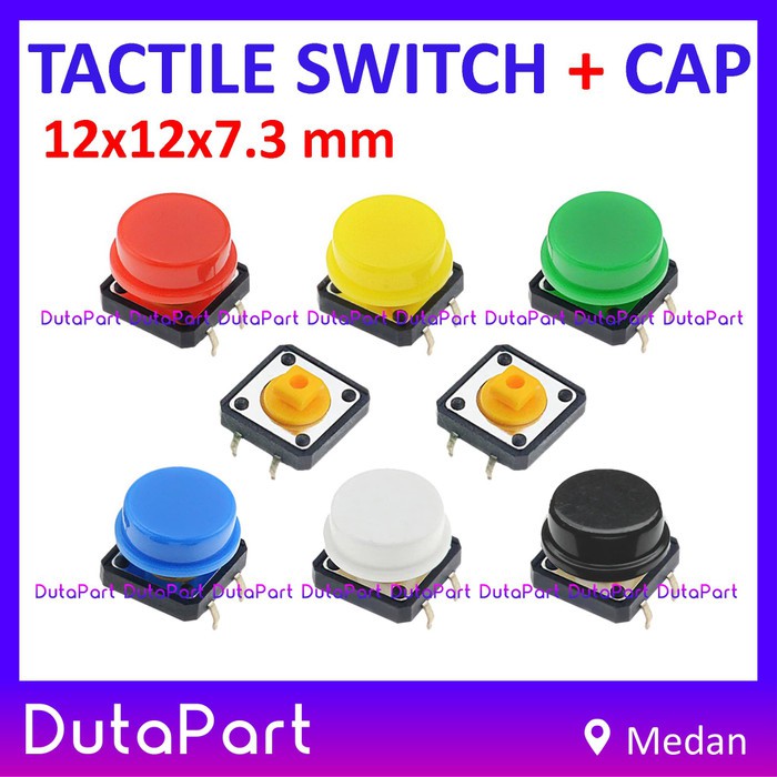 Tactile Switch Push Button 12x12x7.3 mm 12x12 FREE KEY CAP KUNING