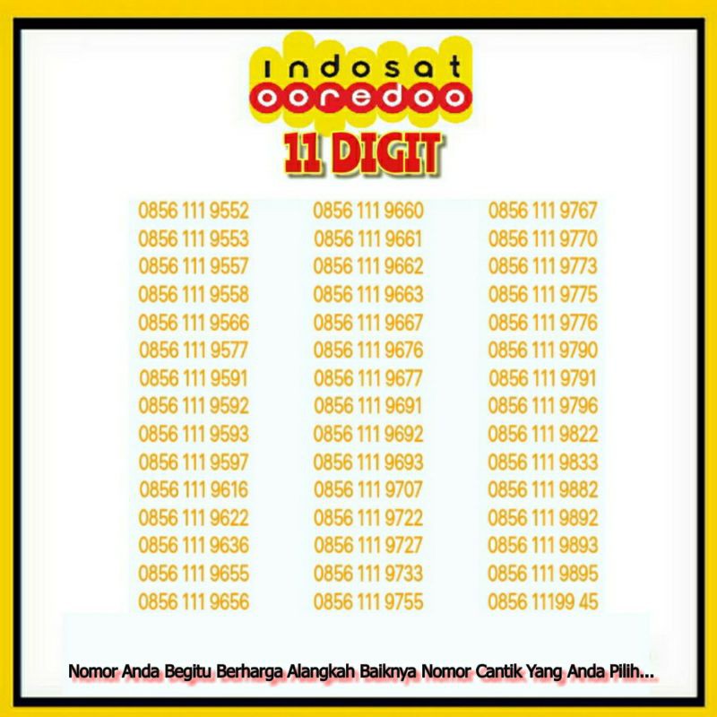 NOMOR CANTIK INDOSAT IM3 4G 11 DIGIT 111 9