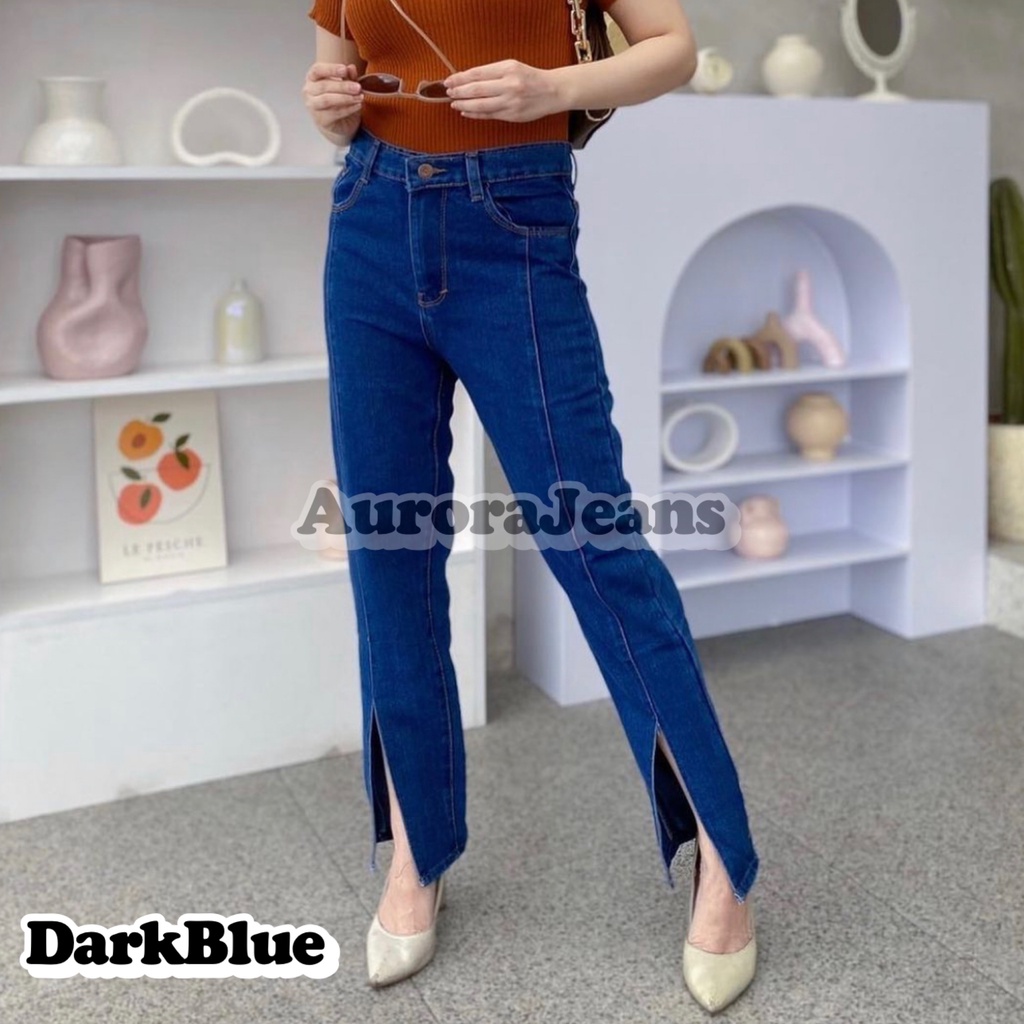 TRIVELA - KYOKO CELANA JEANS WANITA FRANDA / CELANA JEANS BOYFRIEND / SLIT PANTS JEANS / JEANS SLIT PANTS