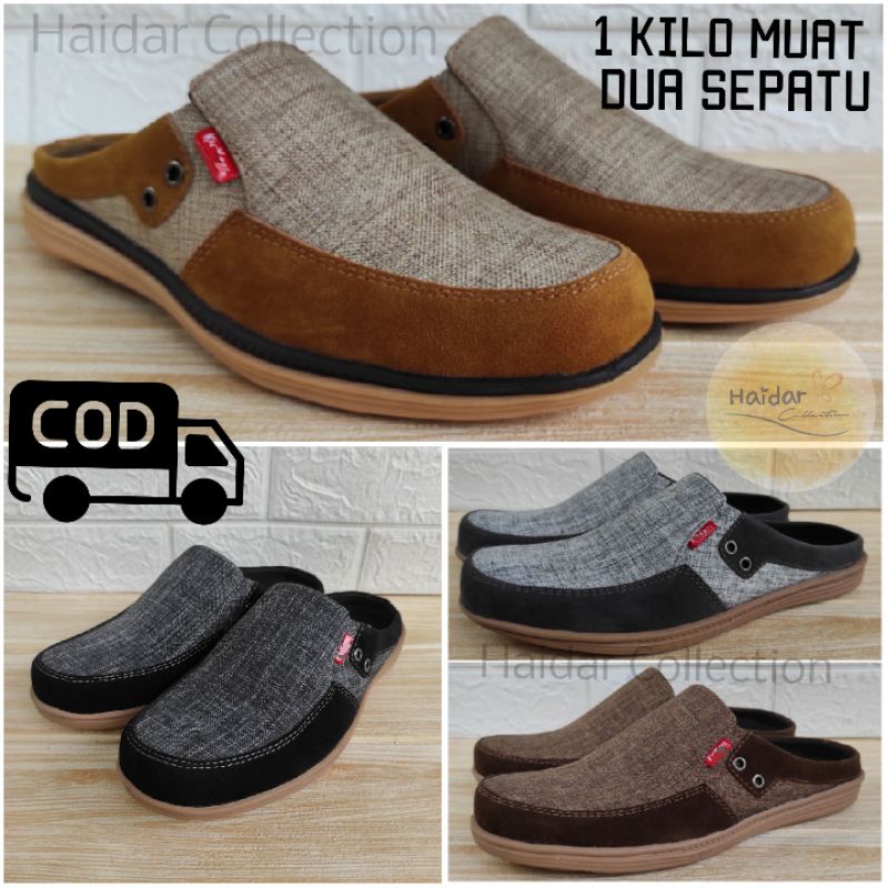 Bustong Pria Kulit Sintetis Slip On Kasual Cowok Slop Sintetis Premium Sol Karet