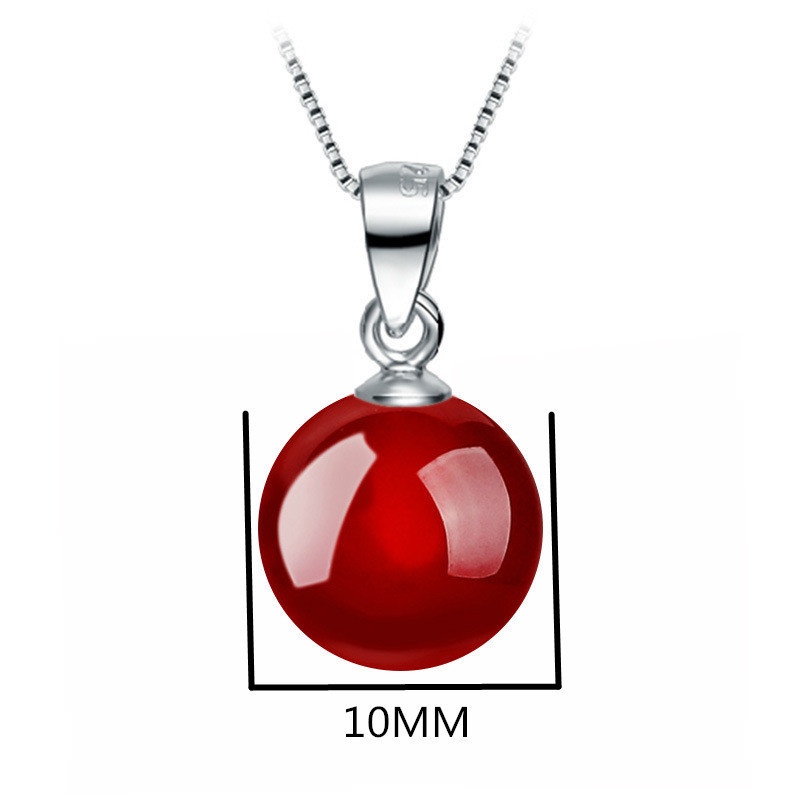 [Ready Stock]Fashion Silver Inlaid Red Agate Pendant Simple Necklace