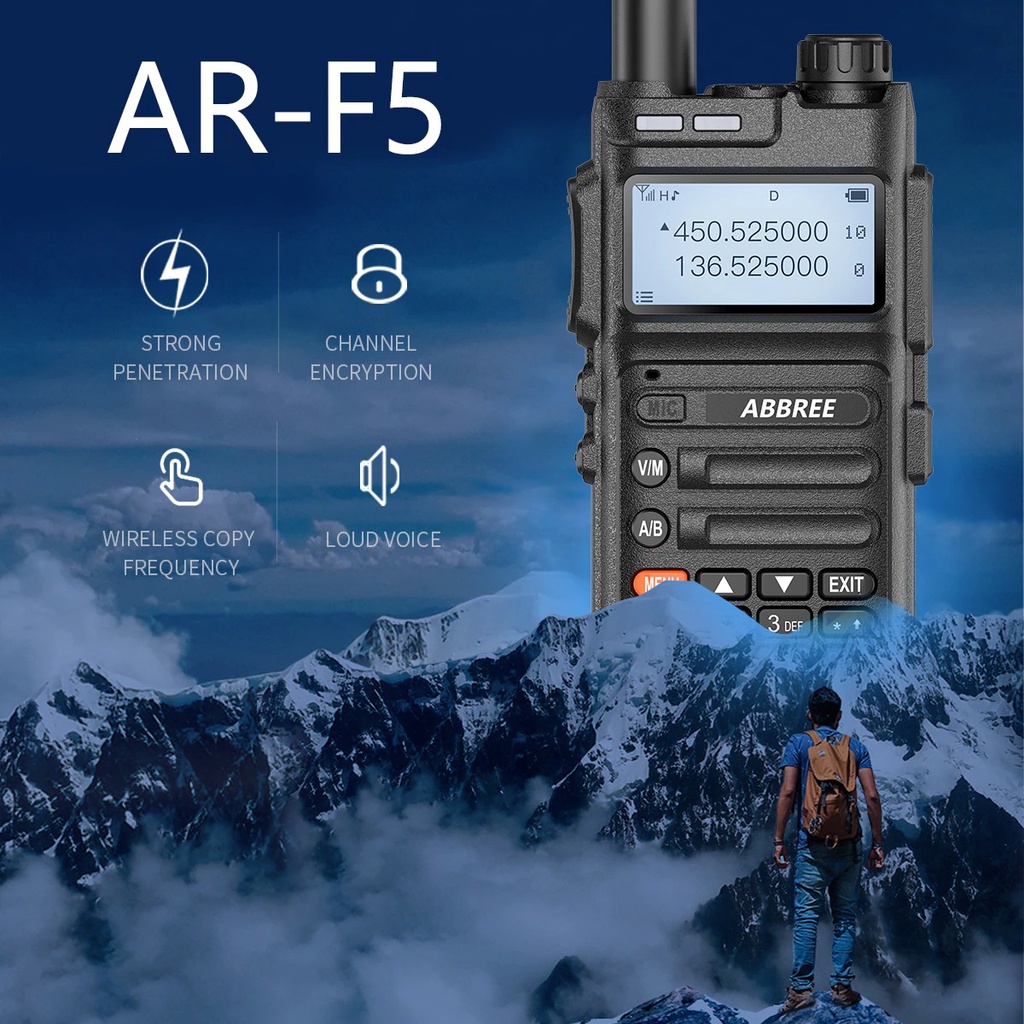 AKN88 - HT ABBREE AR-F5 Walkie Talkie Full Band 128CH Wireless Copy Frequency