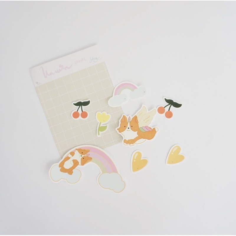 

unicorn corgi sticker set (bullet journal design sticker/planner stiker lucu)