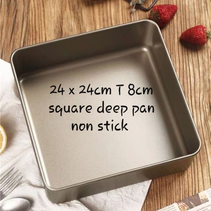 baking pan loyang persegi kotak 24cm tinggi 8cm anti lengket tebal roti kue kering cake deep square