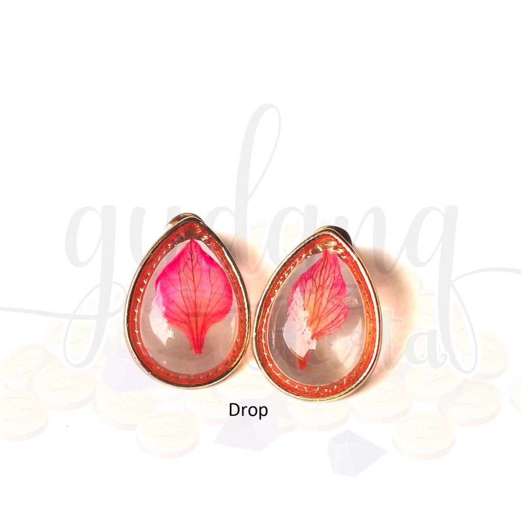 Anting Pink Flower Drop Heart Circle GH 203396