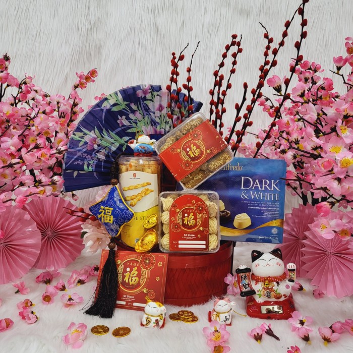 

Paket box dekorasi sakura hampers imlek cny parcel kado kue kering 111