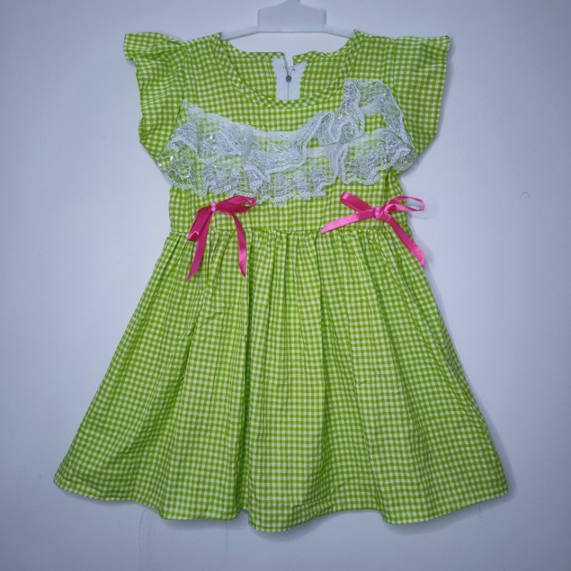 Dress anak 1 2 tahun renda baju anak perempuan gaun anak kotak Fatonah Shop(  dress TWOPIT)