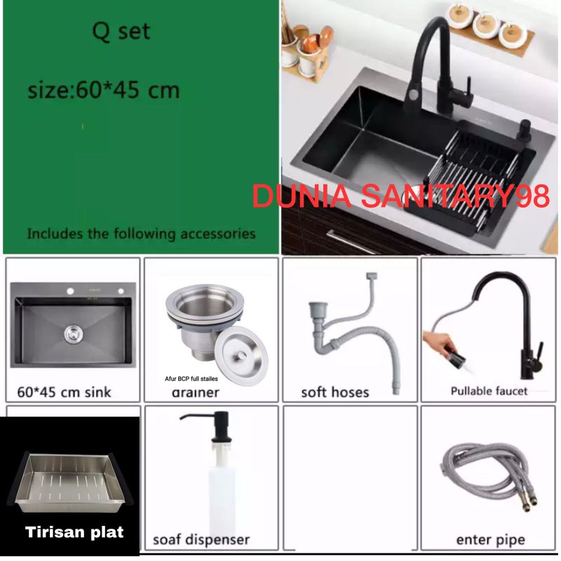 PROMO!! Paket Kitchen Sink GOLDEN HAND by ONAN 6045 BLACK/HITAM Bak cuci piring Stainless SUS 304