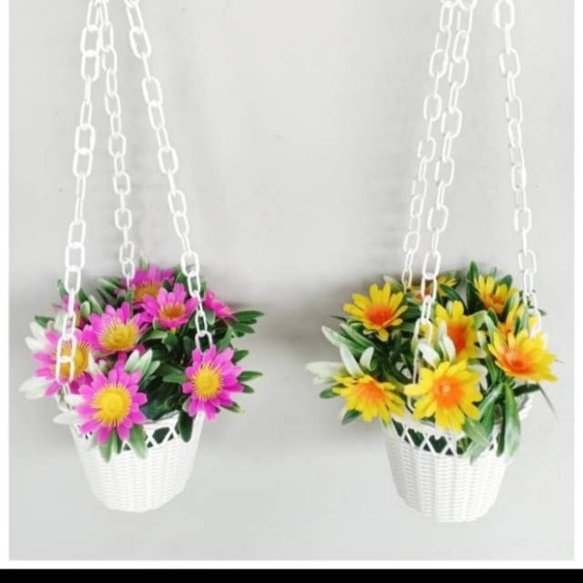 Bunga dekorasi gantung + pot bunga plastik gantung