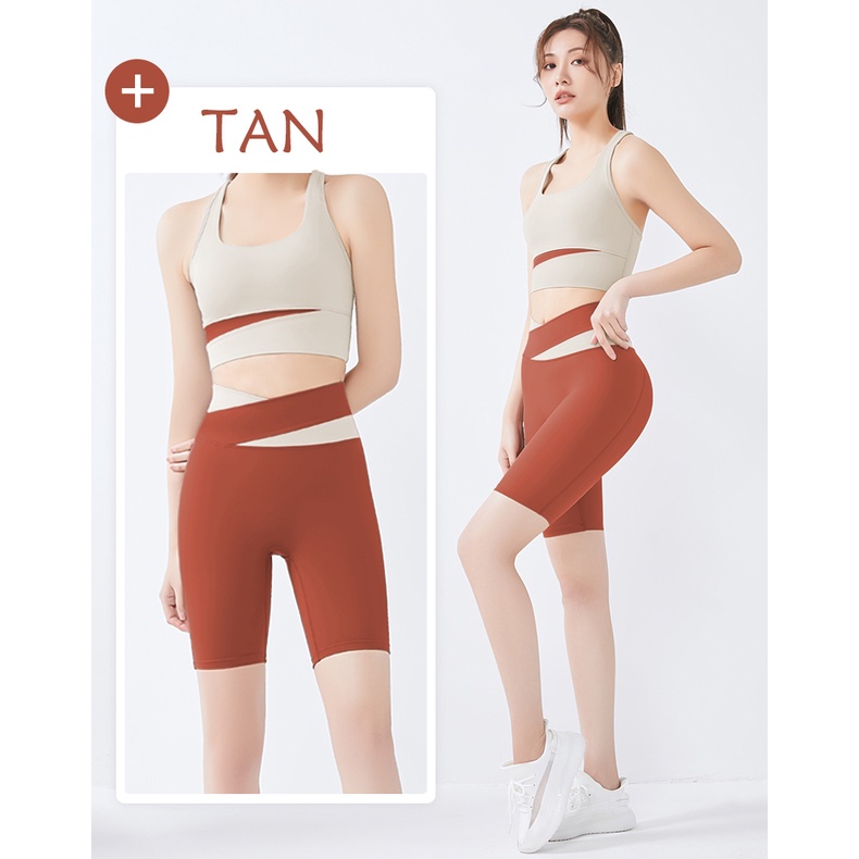 WIZI Set Pendek Pakaian Olahraga Wanita-Tan