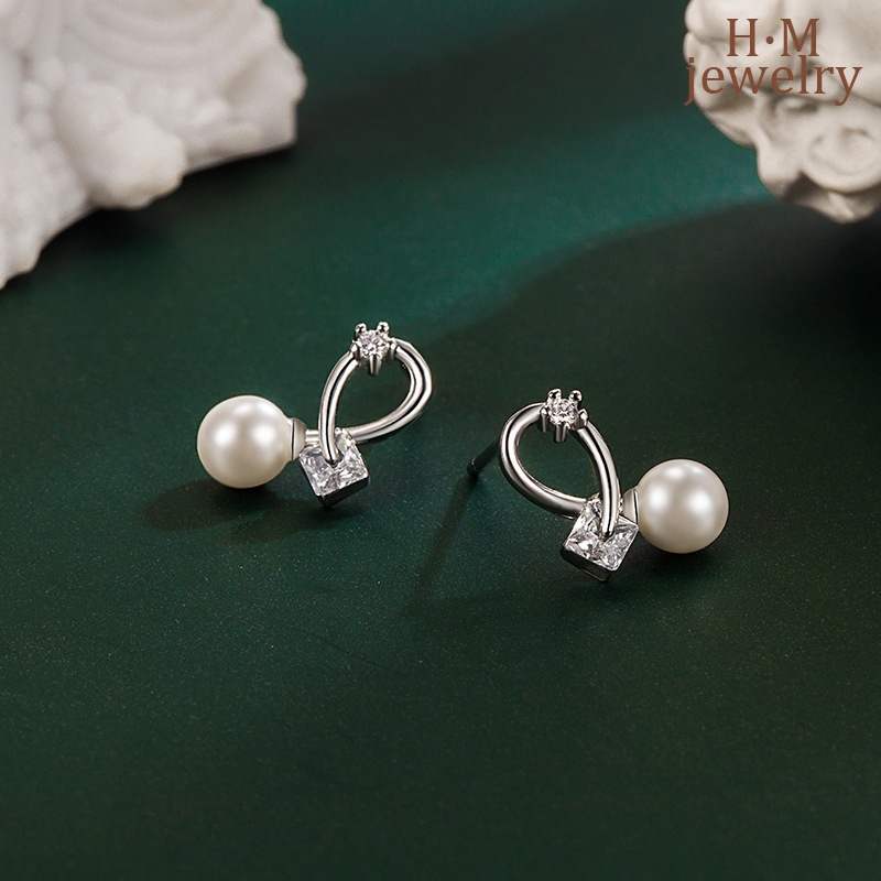 Anting Tusuk Berlian Imitasi Bentuk Kotak Hollow Untuk Wanita