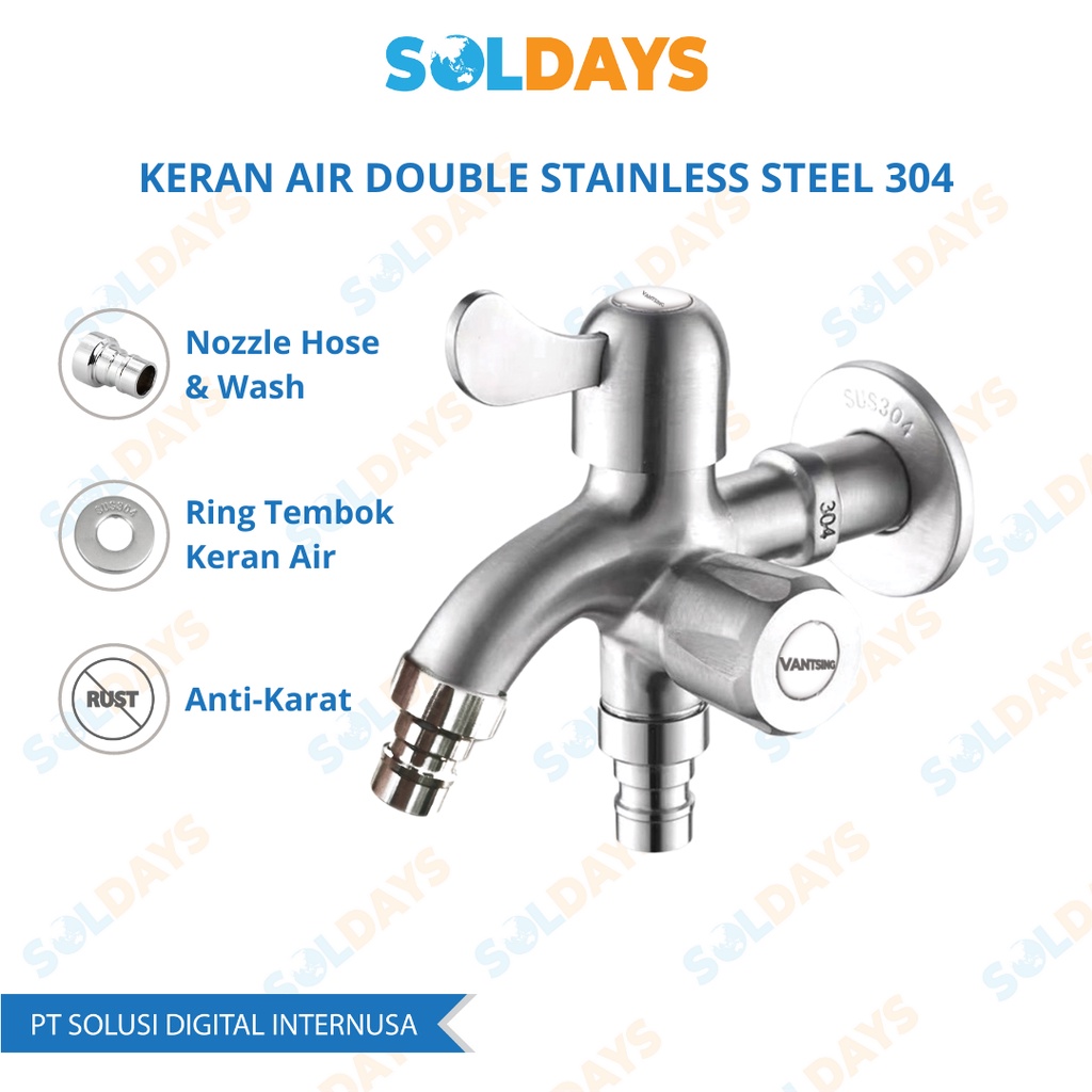 Keran Cabang Stainless 304 / Kran Double Stainless / Keran Tembok