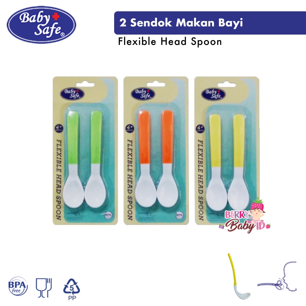 Baby Safe Flexy Head Spoon 2 Sendok Makan Bayi Fleksibel BS349 BBS058 Berry Mart