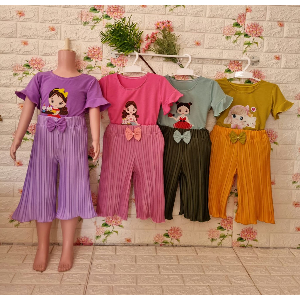 Setelan anak perempuan celana PRISKET baju POLOS/prisket PENDEK