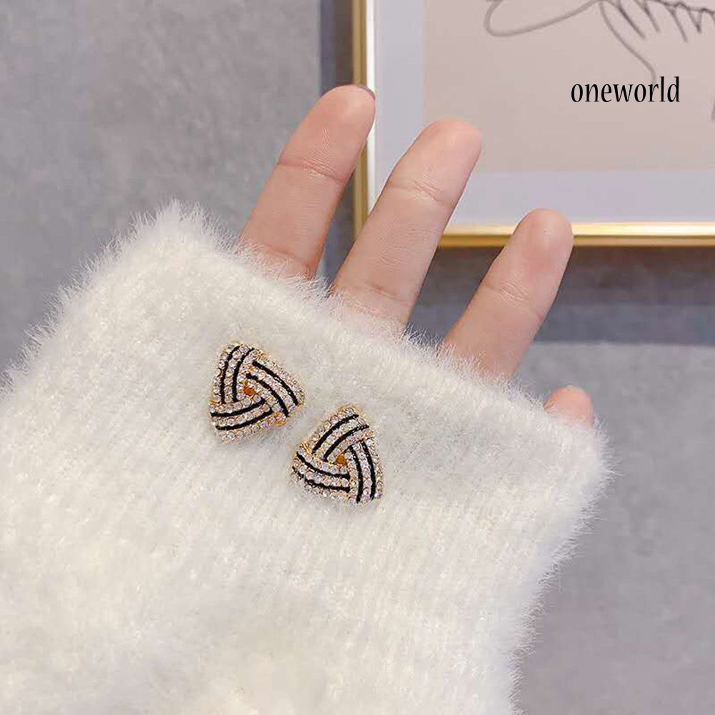 OW# Fashionable Women Rhinestone Triangle Shape Stud Earrings Jewelry Accessory