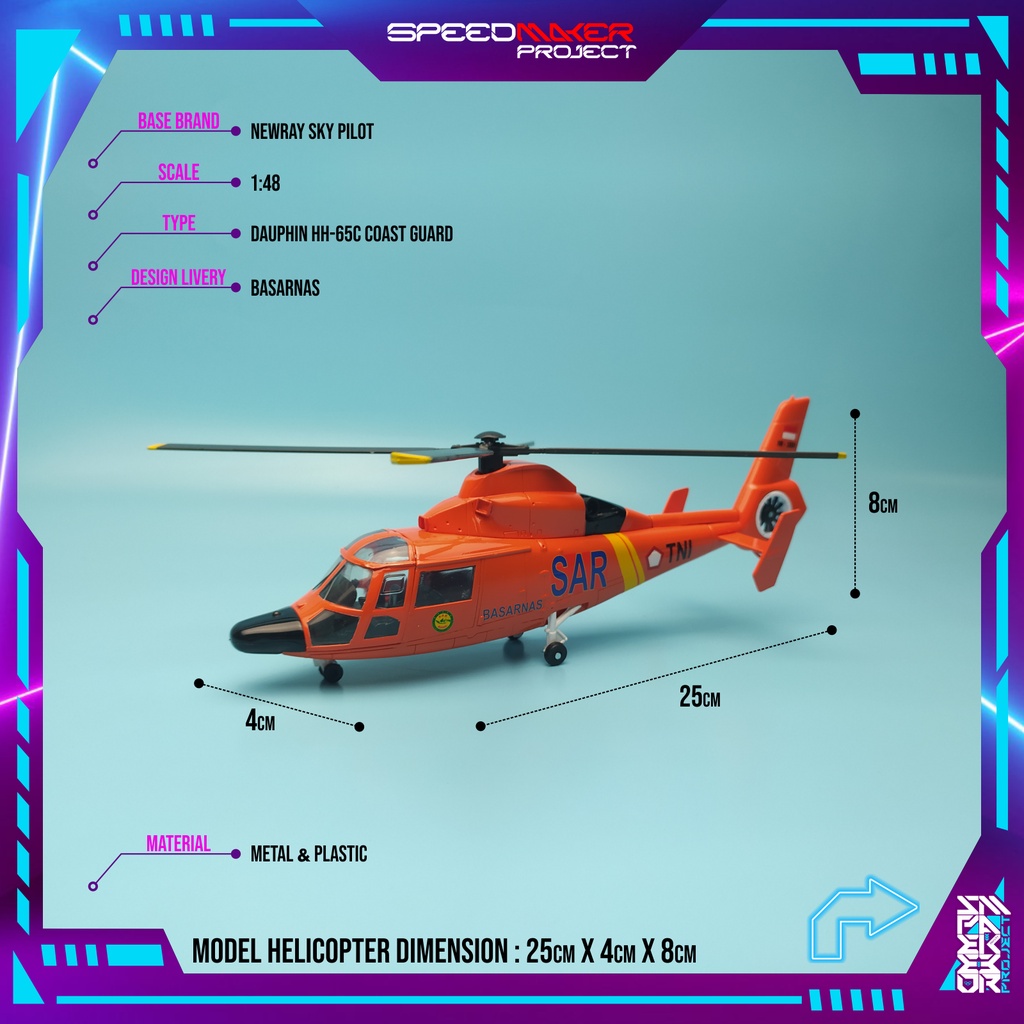 Newray Sky Pilot Custom Helicopter Dauphin HH-65C SAR Basarnas Rescue Diecast Miniatur Helikopter 1: