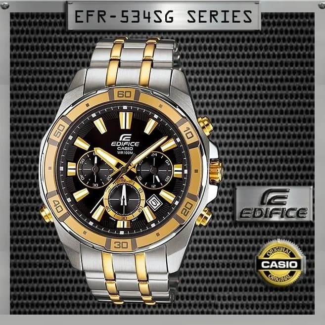 Jam Tangan Pria Casio Edifice EFR-534 Silver Gold White Original BM