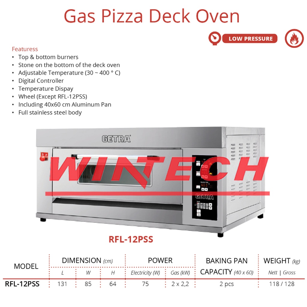 GETRA RFL-12PSS Gas Pizza Deck Oven / Oven Pizza Gas - Oven Pizza Hut - Oven Pizza Getra