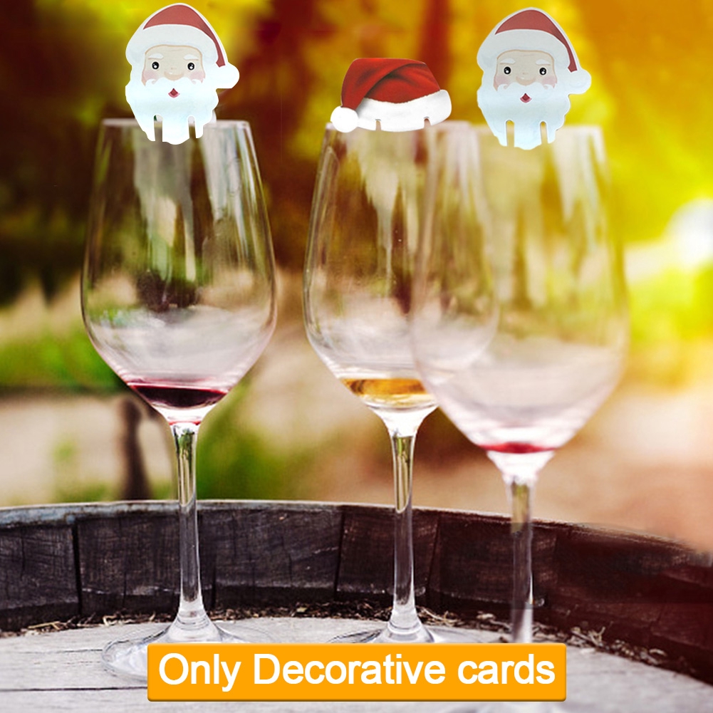 10Pcs/Pack Christmas Decoration For Table Cup Card Xmas Party Supplies Wine Glass Ornament