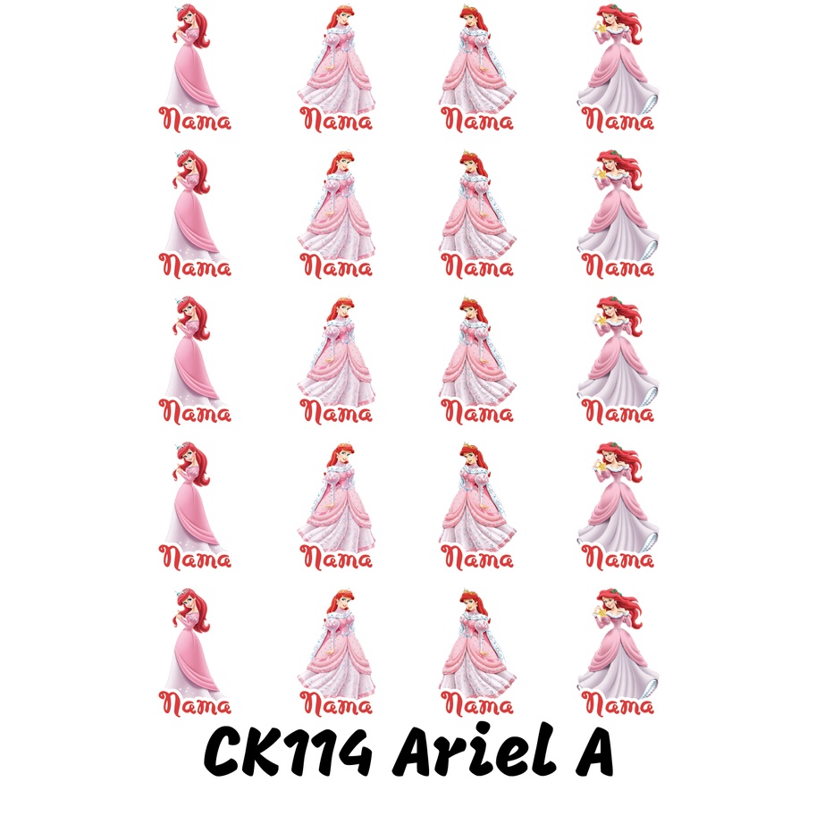 

Sticker Nama Cutting Label Waterproof Tahan Air Princess Ariel A CK114