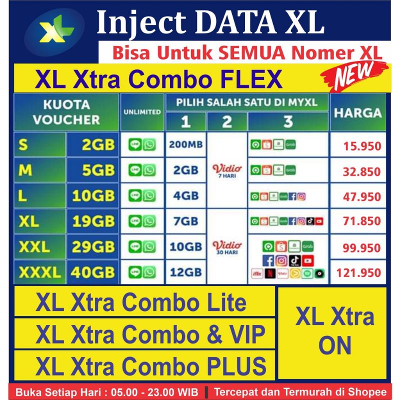 Inject Tembak Paket Data XL Xtra Combo Flex Xtra Combo Lite