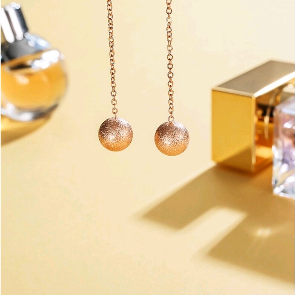 Anting Drop Model Bola Pasir Warna Gold dan Silver