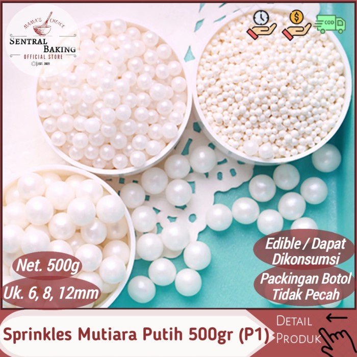 

Sprinkle Kue Mutiara Putih 6-12mm 500gr (P1) / Springkel Springkle Kue