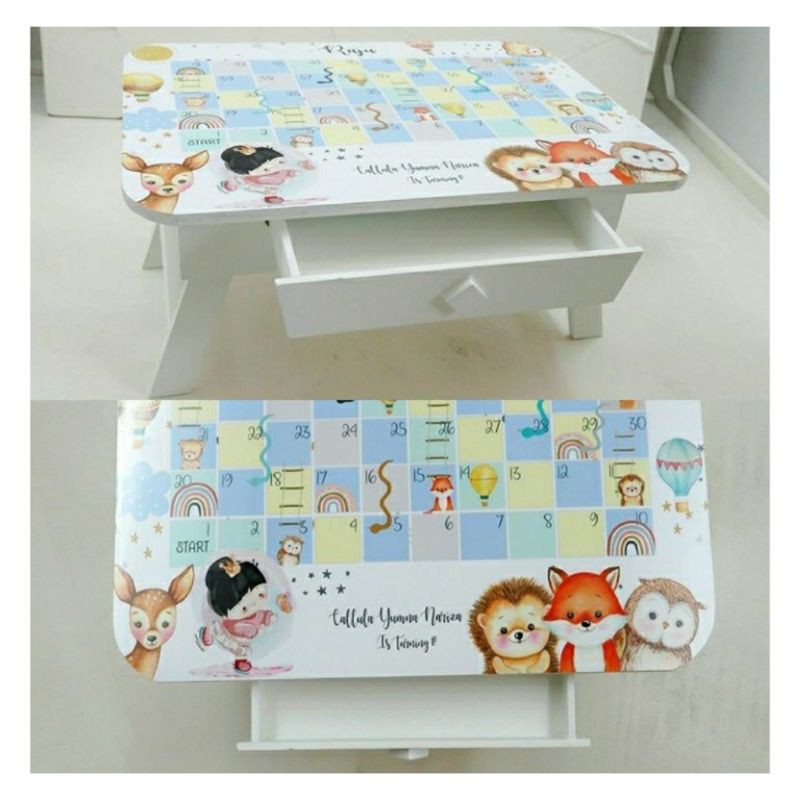 MEJA LIPAT LACI ANAK CUSTOM DESIGN NAMA Portable Anak Meja Belajar Cetak Nama SOUVENIR WOODEN GIFT U