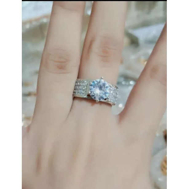 CINCIN DEWASA PERMATA SATU SILVER MEWAH LAPIS BERLIAN PERHIASAN WANITA PREMIUM