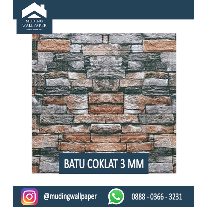 Wallpaper Bata Putih 3D Foam 77 x 70 cm-Batu Coklat 3 - 4 MM