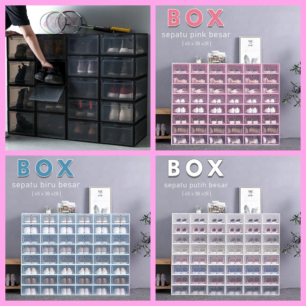 Kotak Sepatu Lipat Transparan Tebal Shoes Storage Box Organizer Rak Sepatu Plastik Susun