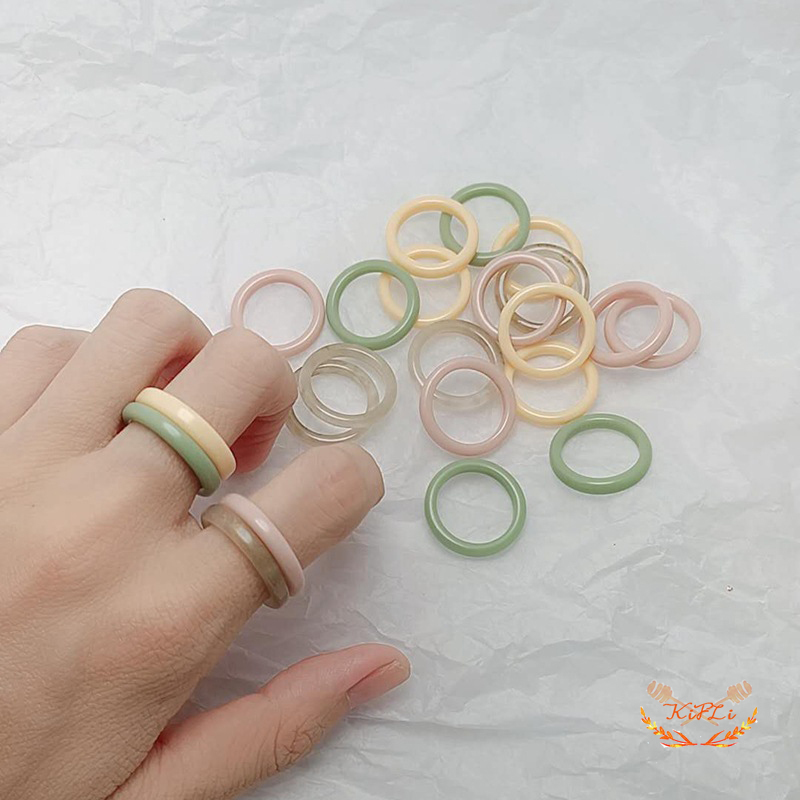 （kifli）Crystal Resin Cincin Set,Candy Colors Acrylic,Vintage Finger Akrilik Rings,Jewelry Aksesoris Perhiasan