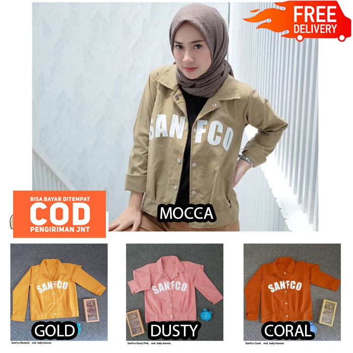 Sanfco Jaket Modis Kancing Depan Berkerah Aplikasi Bordir (Ukuran L) - Jaket Terbaru - Jaket Bomber - Jaket Wanita (COD)-8