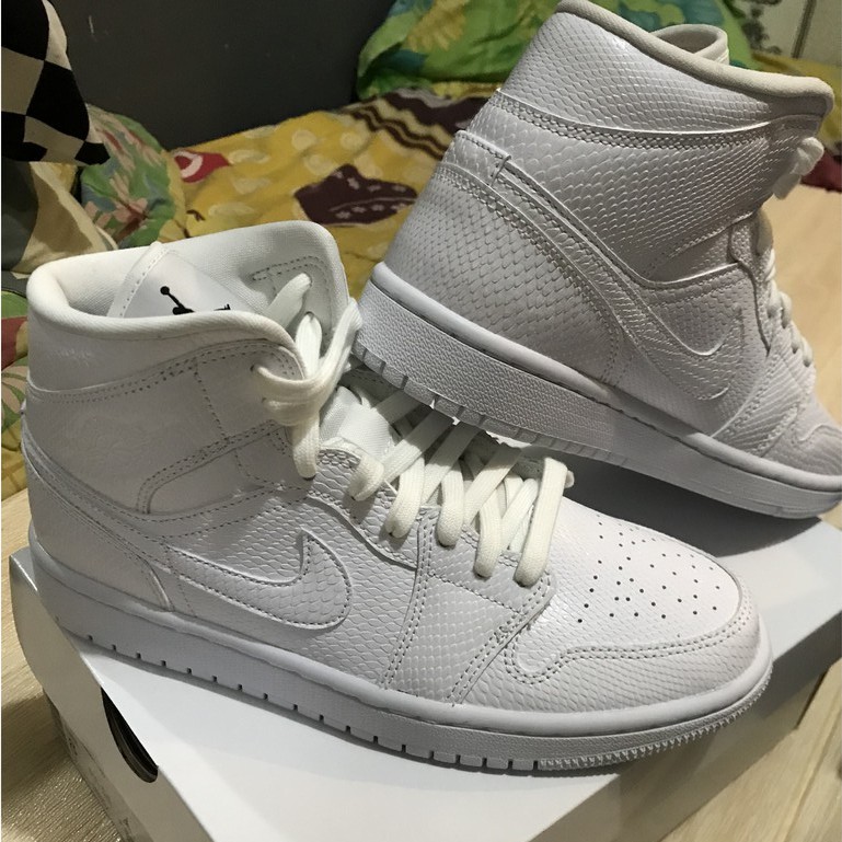 Nike Air Jordan 1 Mid Triple White Snake Skin Original
