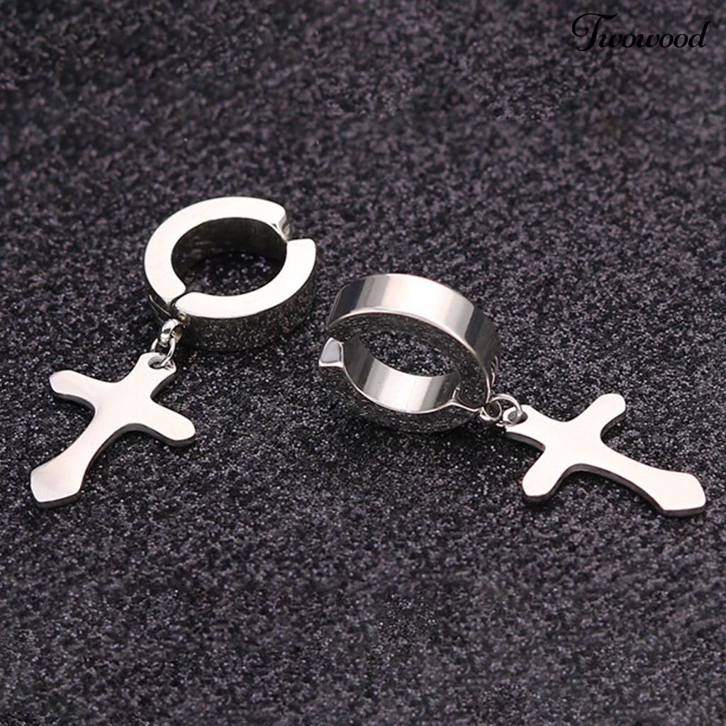 1 Pasang Anting Hoop Dangle Cross Gaya Hip Hop Untuk Unisex