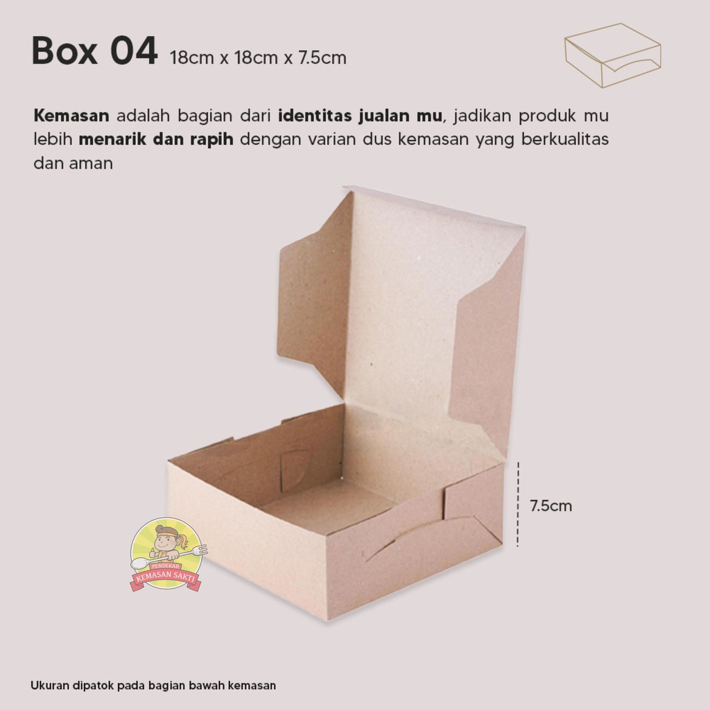

Box Nasi 18x18 cm Laminasi / Dus Makanan Kraft Take Away / Kemasan Food Grade (isi 100pcs)