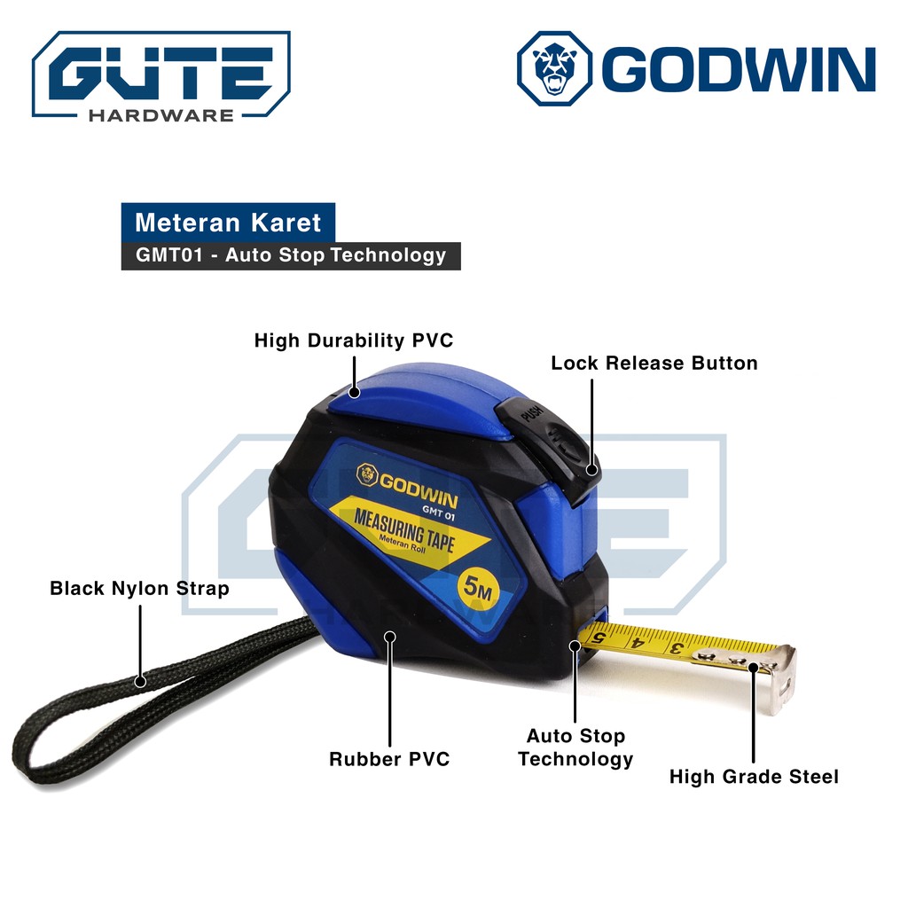 GUTE GODWIN Meteran Karet / Roll Meter / Meter Roll GMT01 Uk 3m 5m 7.5m