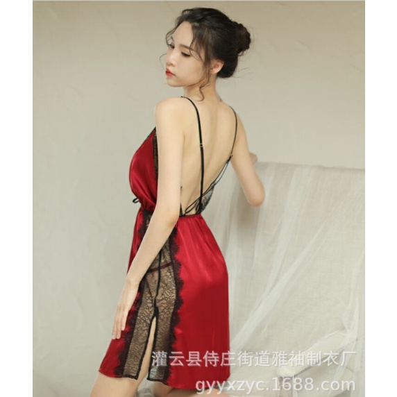 Elegant Sleeve 2018 Foreign Trade New Sexy Lingerie Lace Halter Split Suspender Nightdress Temptation Home Service